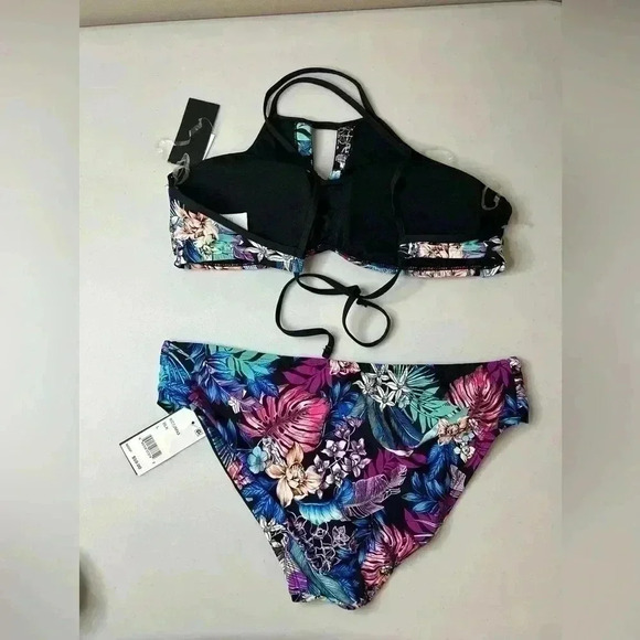 Kenneth Cole New York Strappy Floral Bikini Top & Sash Tab Bottom Size Large NWT - Picture 3 of 5